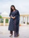 Navyblue Colour Rayon Printed Kurti With Pant Dupatta Aaradhna 2064